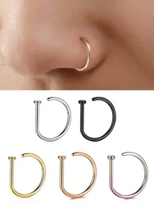 Punk Style D-Shaped Nose Clip Set, Unisex Unique Nose Ring, Fashion Body Jewelry Accessory, 1-5 Pieces, Trendy Piercing