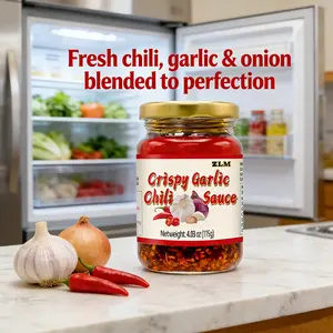 Crispy Garlic Chili Sauce - Fresh Chili Garlic & Onion Blend 4.08 oz 115g Marinated Spicy Flavor Dip