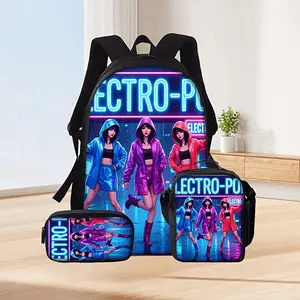 3pcs Fashion Girl Group Print Backpack Set, Style Three-Color Character Pattern, Perfect Gift, Backpack, Crossbody Bag, and Clutch Combination