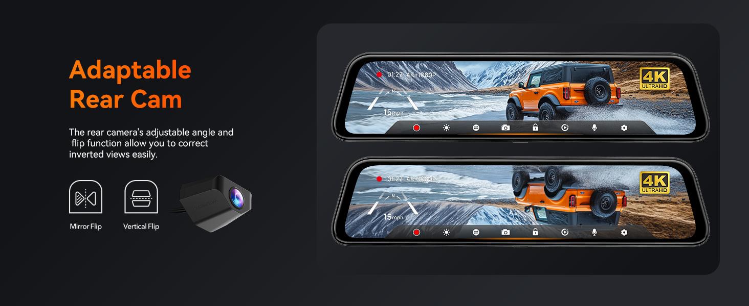 WOLFBOX G840S 12" 4K Mirror Dash Cam with GPS & 32GB Card 3840P Full HD Night Vision Parking Assistance Dual Cameras for Cars Trucks TikTokShopHolidayHaul