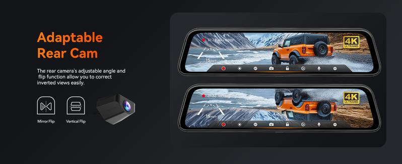 WOLFBOX G840S 12" 4K Mirror Dash Cam with GPS & 32GB Card 3840P Full HD Night Vision Parking Assistance Dual Cameras for Cars Trucks TikTokShopHolidayHaul