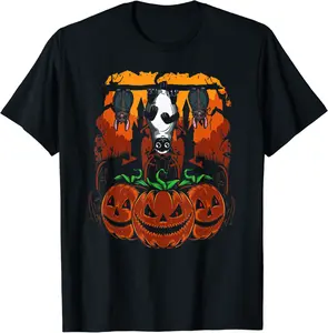 Hanging Bats And Cat In A Haunted Pumpkin Cemetery Patch T-Shirt - Briannawo Shop 80B09C1GX7W5