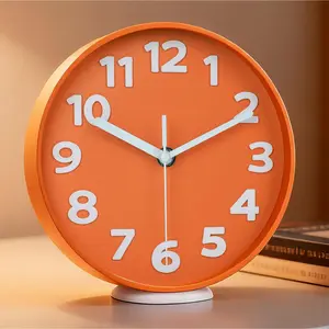 8-Inch Orange Modern Wall Clock - Silent Non-Ticking,  Large Numbers, Accurate Timekeeping | Decorative Wall & Desk Clock with Stand for Living Room, Bedroom, Kitchen, or Office