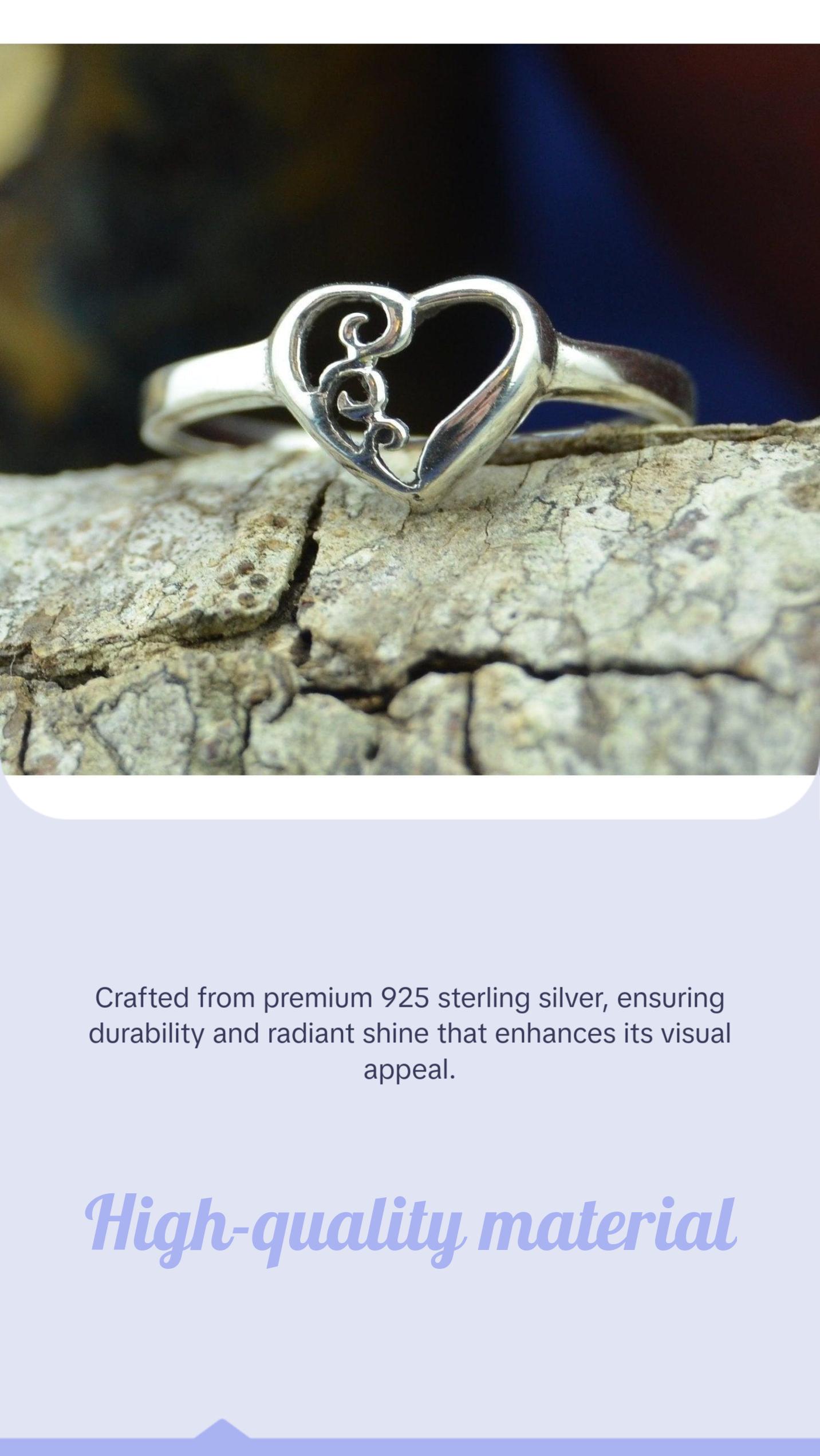 Elegant 925 Sterling Silver Heart Ring with Exquisite Scrollwork - Limited Edition Elegant 925 Sterling Silver Heart Ring with Exquisite Scrollwork - Limited Edition
