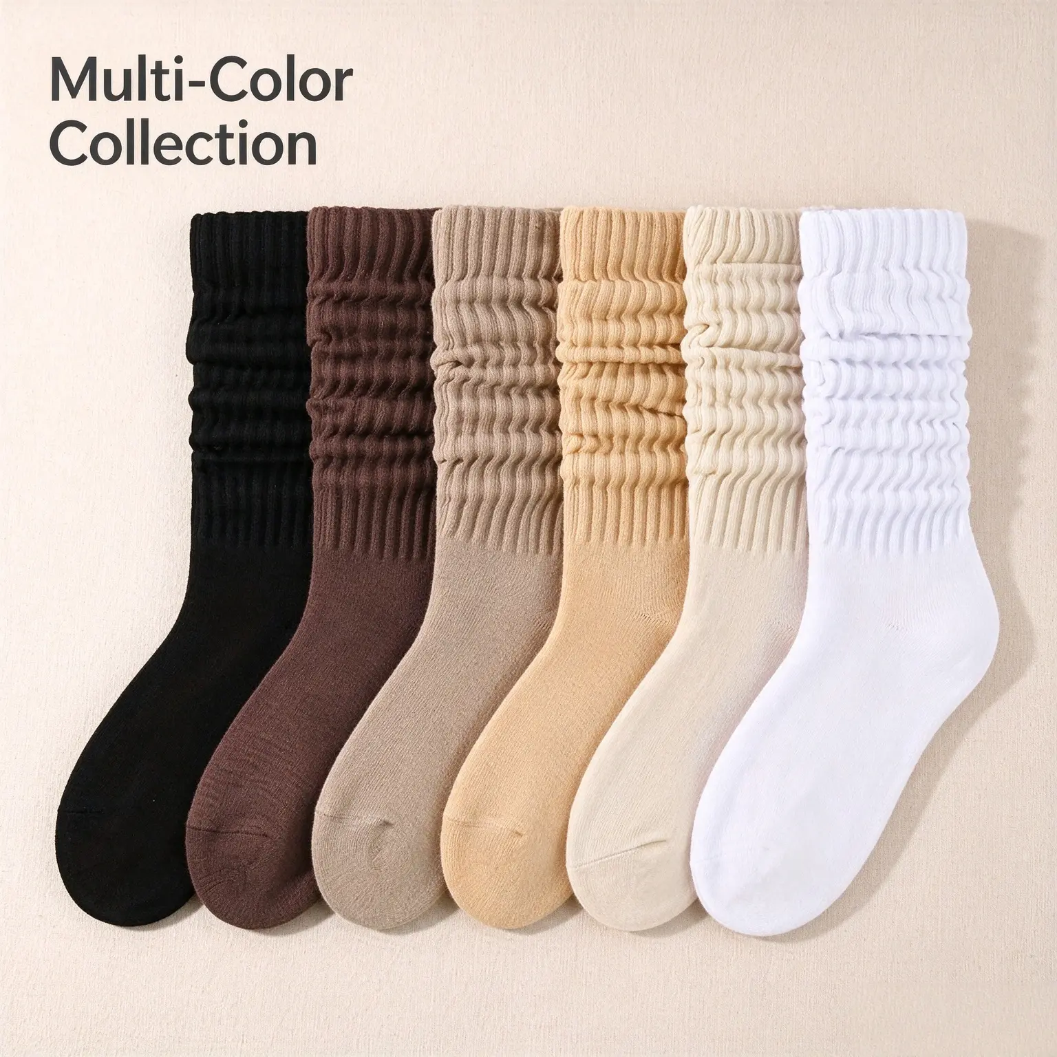 6pcs Women's Knit Slouch Socks, Fall Winter Mid-Calf Socks, Black White Y2K Aesthetic Socks for Snow Boots, Leg Shaping Casual Socks