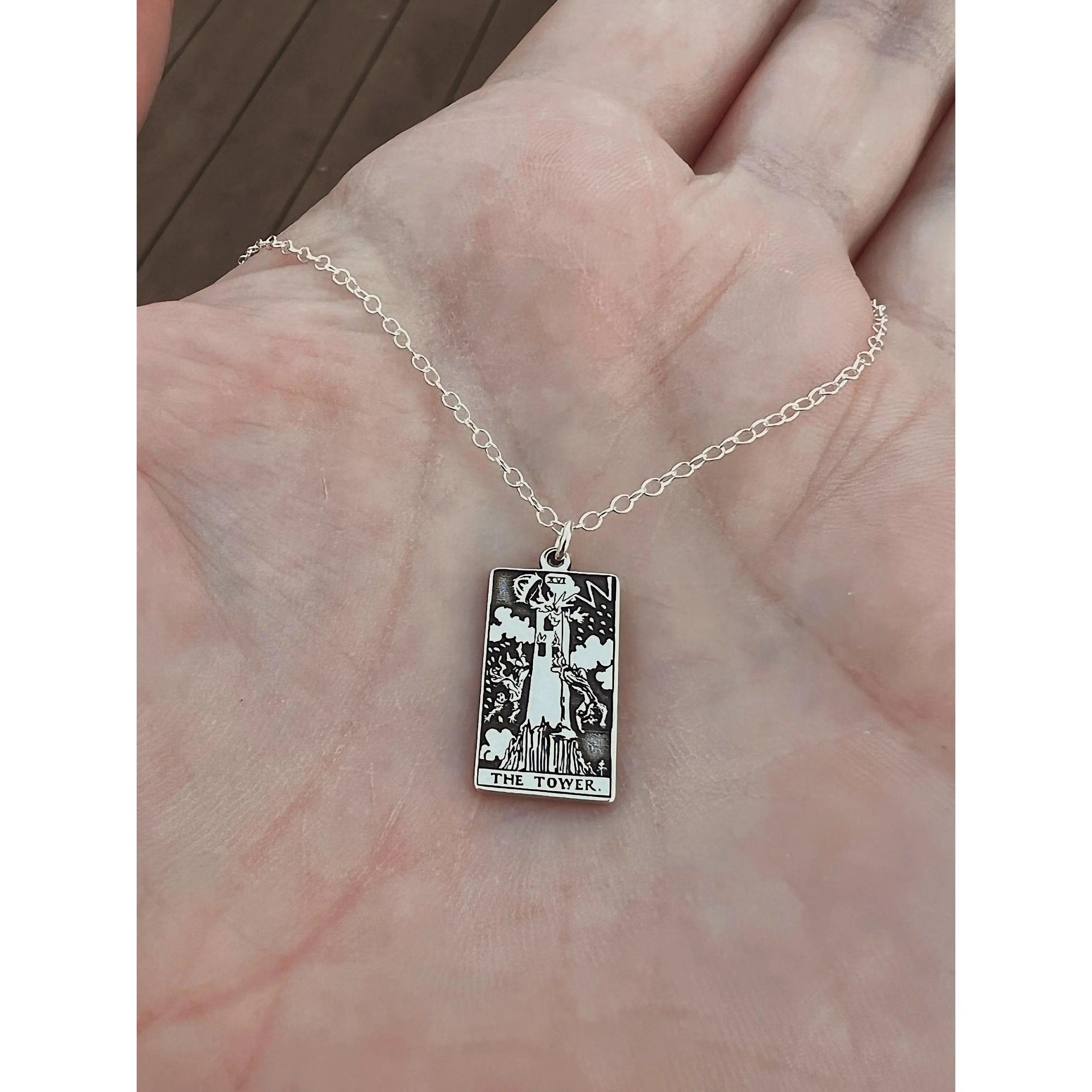 The Tower Tarot Card Necklace - Sterling Silver