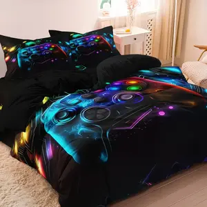 3pcs Vibrant Stylish And Cool Gaming Controller Digital Print Bedding  Duvet Cover Set - Includes 1 Duvet Cover & 2 Pillowcases HD Neon Game Controller Print, Machine Washable - Ideal for All Seasons & Dorm Rooms, Bed Room Decor And Accessories