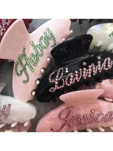 Custom Name Rhinestone Hair Clip – Handmade Crystal Letter Acetate Claw Clip, Double-Sided Personalized Hair Accessory