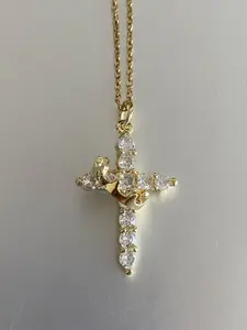 Crown Full Diamond Cross Necklace for Women, Luxury Unique Versatile Titanium Steel Collarbone Chain, Elegant Jewelry Accessory