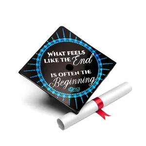 GRADWYSE Aluminum Graduation Cap Topper Cap Decorations, What Feels Like The End Is Often The Beginning
