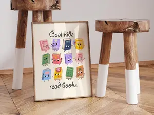 (No Frame) Reading posters classroom decor playroom wall art retro aesthetic book character art learning poster school library sign children book print