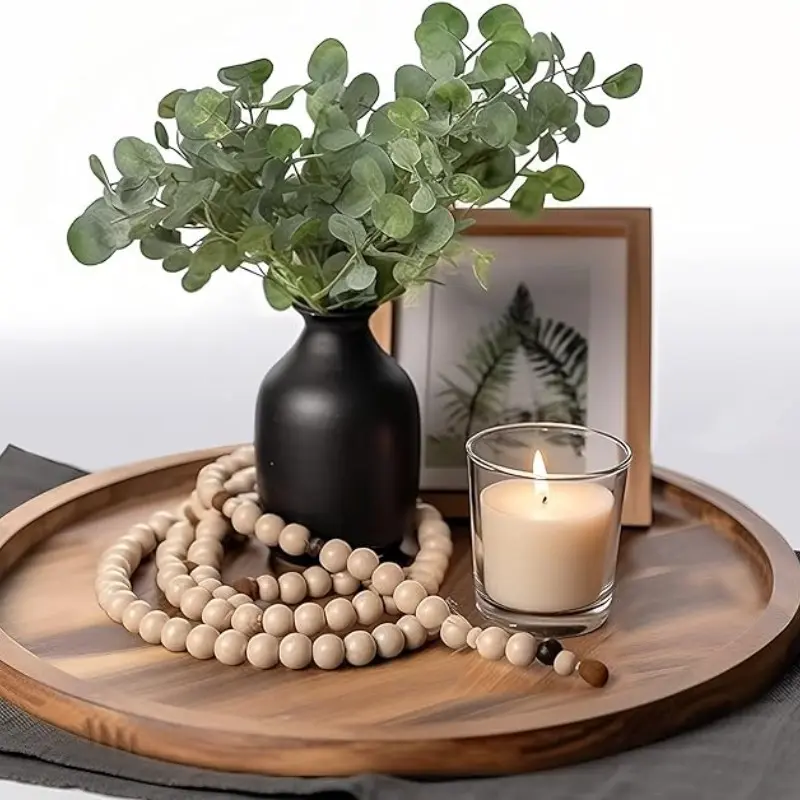 Multifunctional Round Acacia Wood Serving Tray, Elegant Design for Coffee Table Kitchen Dining Display, Perfect for Fruits Snacks Holiday Decor