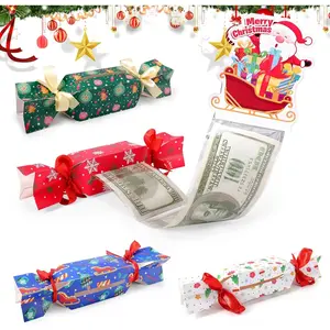 4PCS Christmas Money Box for Cash Gift Pull,Funny Surprise Box Money Gift Box for Kids Adults with 80 Transparent Bags,Exploding Money Roll Pull Pouch,Creative Ways to Give Money Gifts