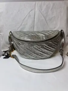 Pre-owned Balenciaga Lambskin Belt Bags Crinkled Logo Waist Bag Silver