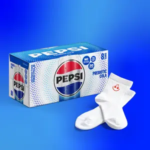 PEPSI Prebiotic Cola and PEPSI Prebiotic Cherry Vanilla Cola, 12 Fl Oz Cans (Pack of 8) and Socks