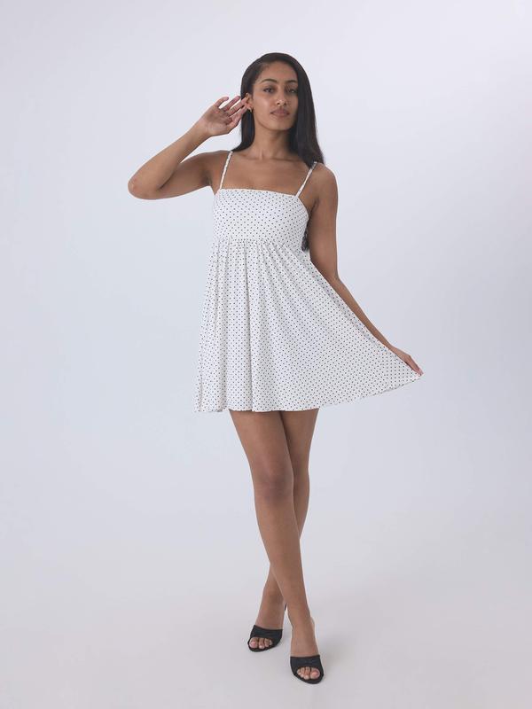 Klassy Network Solid Babydoll Mini Dress - Soft Fabric, Minimalist Style, Perfect for Everyday Wear