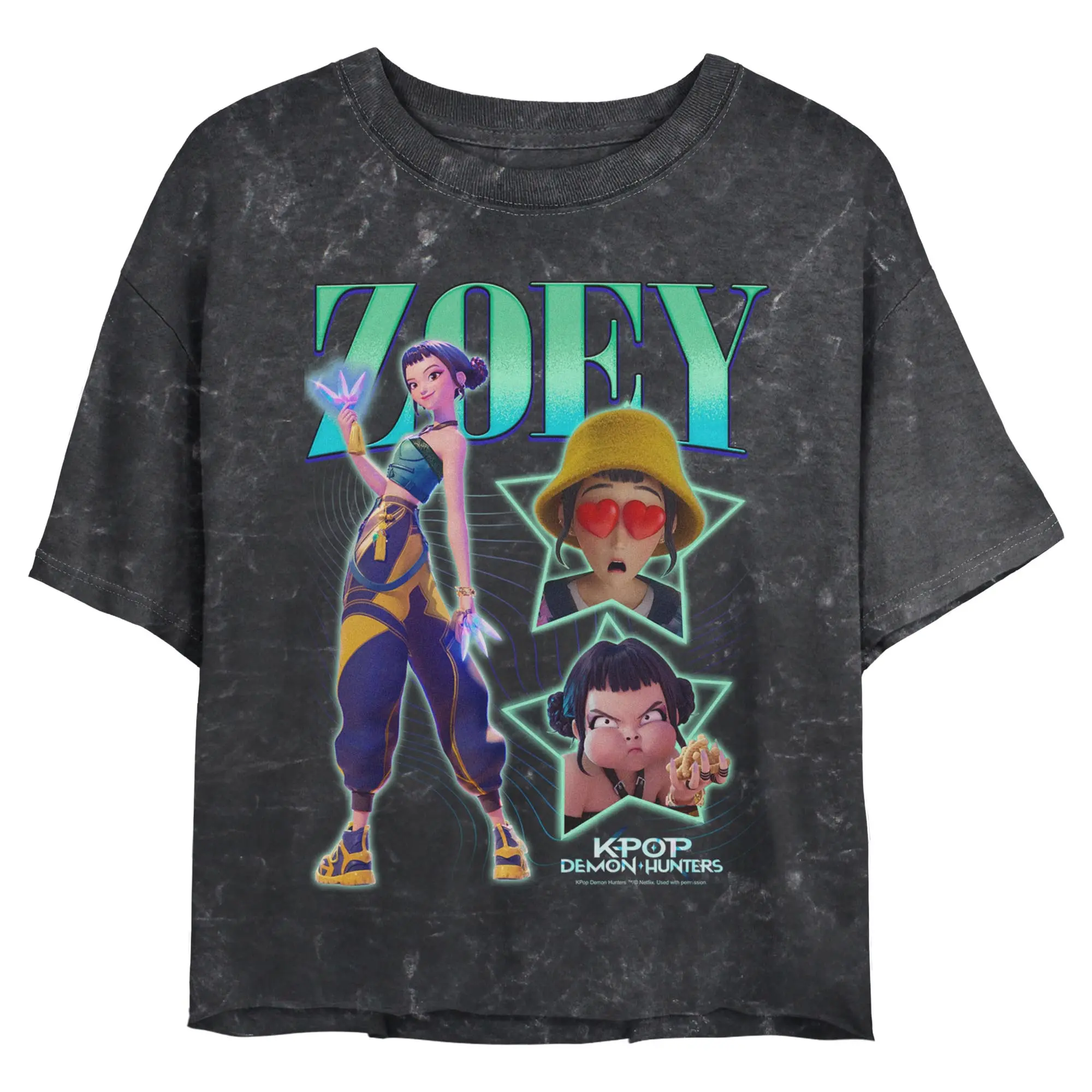 Juniors Womens KPop Demon Hunters Zoey Pop Idol Stars Logo Cropped T-Shirt