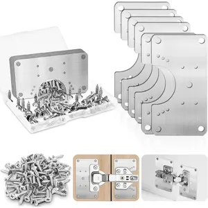 6 Pcs Cabinet Hinge Repair Replacement Kit, Stainless Steel Cabinets Hinge Repair Plate Brackets with Screws, Hinges Repair Board,