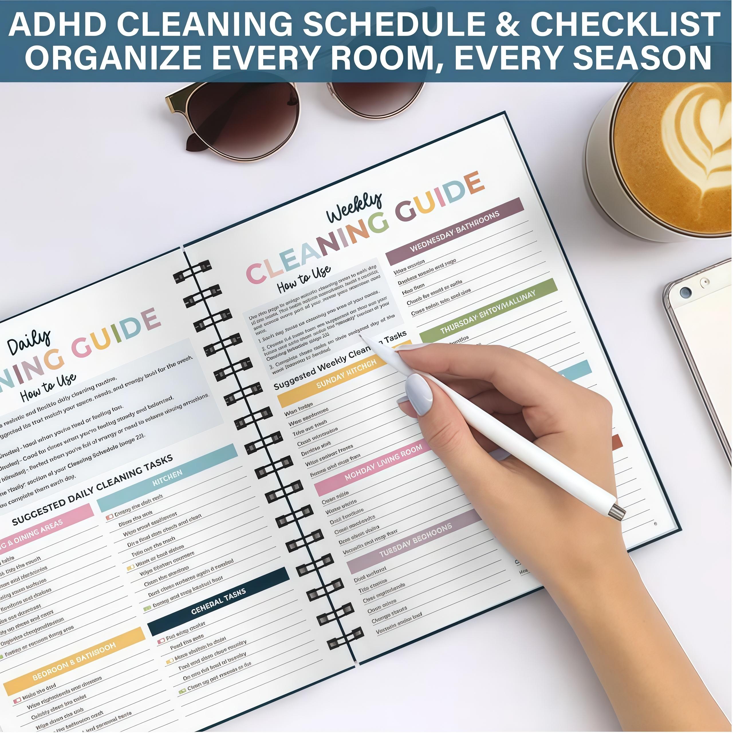 ADHD Cleaning Planner for Adults and Teens - Daily, Weekly & Monthly Cleaning Schedule & Checklist - Household Chore Organizer with DIY Templates for Stress-Free Home Management 2026 NEW