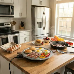 QAC 1500W Portable Korean-Style Electric Grill (Titanium Construction) — Indoor Smokeless Non-Stick Griddle, Adjustable Temperature, Dual-Function Frying & Grilling, The Premier Choice for Home Cooking