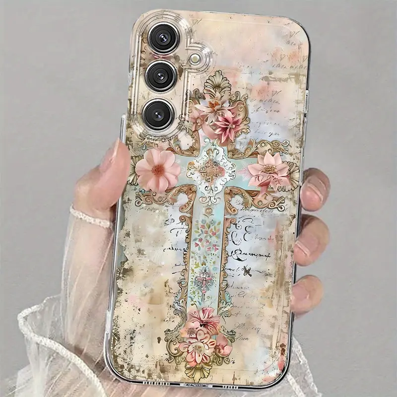 Phone case: Pattern Soft Clear Mobile Cover Case for Galaxy S25/S24/S23/S22/S21 Ultra, Plus, FE and A10/A12/A13/A14/A15/A16/A20/A22/A23/A24/A25/A30/A33/A34/A35/A52/A53/A50/A54/A72/A73 Ancient cross pattern, Accessories, Smartphone