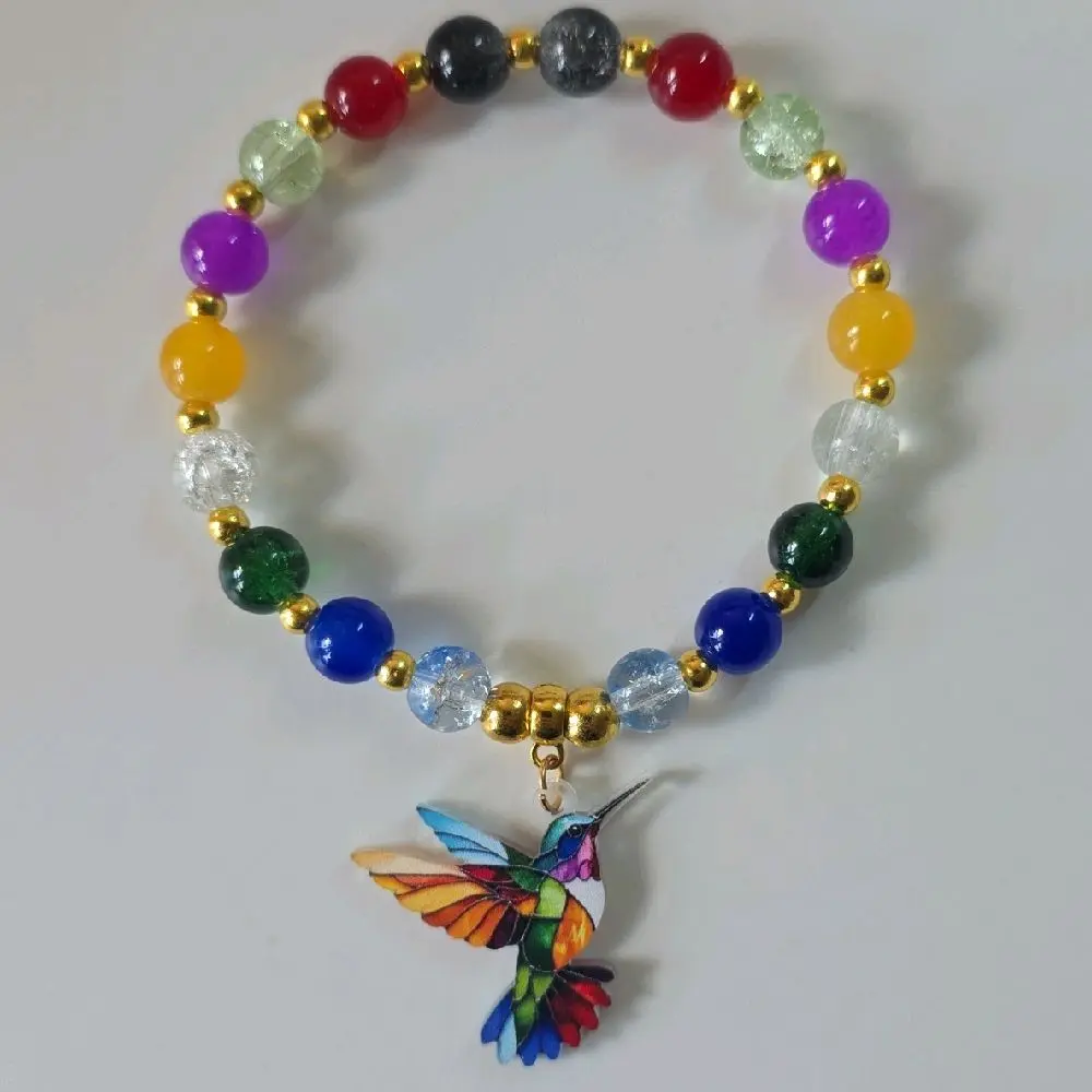 Mosaic Hummingbird Charm Bracelet, Casual Trendy Jewelry, Fashionable Stylish Jewelry Accessory for Daily Wear