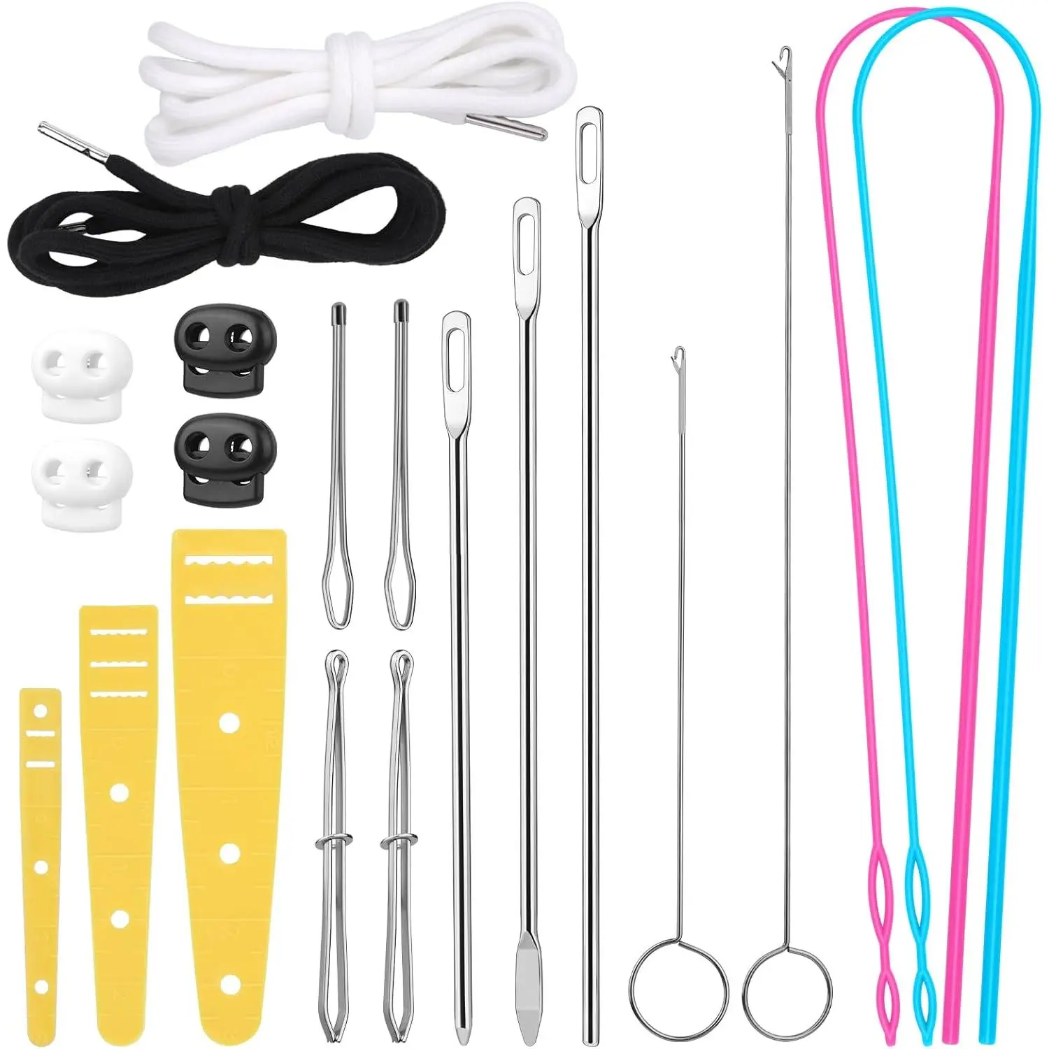 Durable Synthetic Easy-Use Saving-Time Sewing Tool Kit - 20-Count Metal Sewing Tools with Drawstring Threader, Loop Turner, Bodkin, Elastic Threader, Hoodie String, Cord Locks for Fitness Enthusiasts’ Jackets, Pants