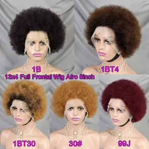 MMBEAUTY Human Hair Afro 13x4 Afro Kinky curly lace frontal wig Transparent Lace Frontal Glueless Wig Remy Brazilian Style 200% Density with Natural Hair line Glueless wig