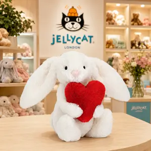 Jellycat White Bunny Plush Holding Red Heart with Jellycat Gift Bag, Soft Long Ear Rabbit Stuffed Animal, Romantic Valentine’s Day Birthday Baby Shower Gift for Kids & Adults