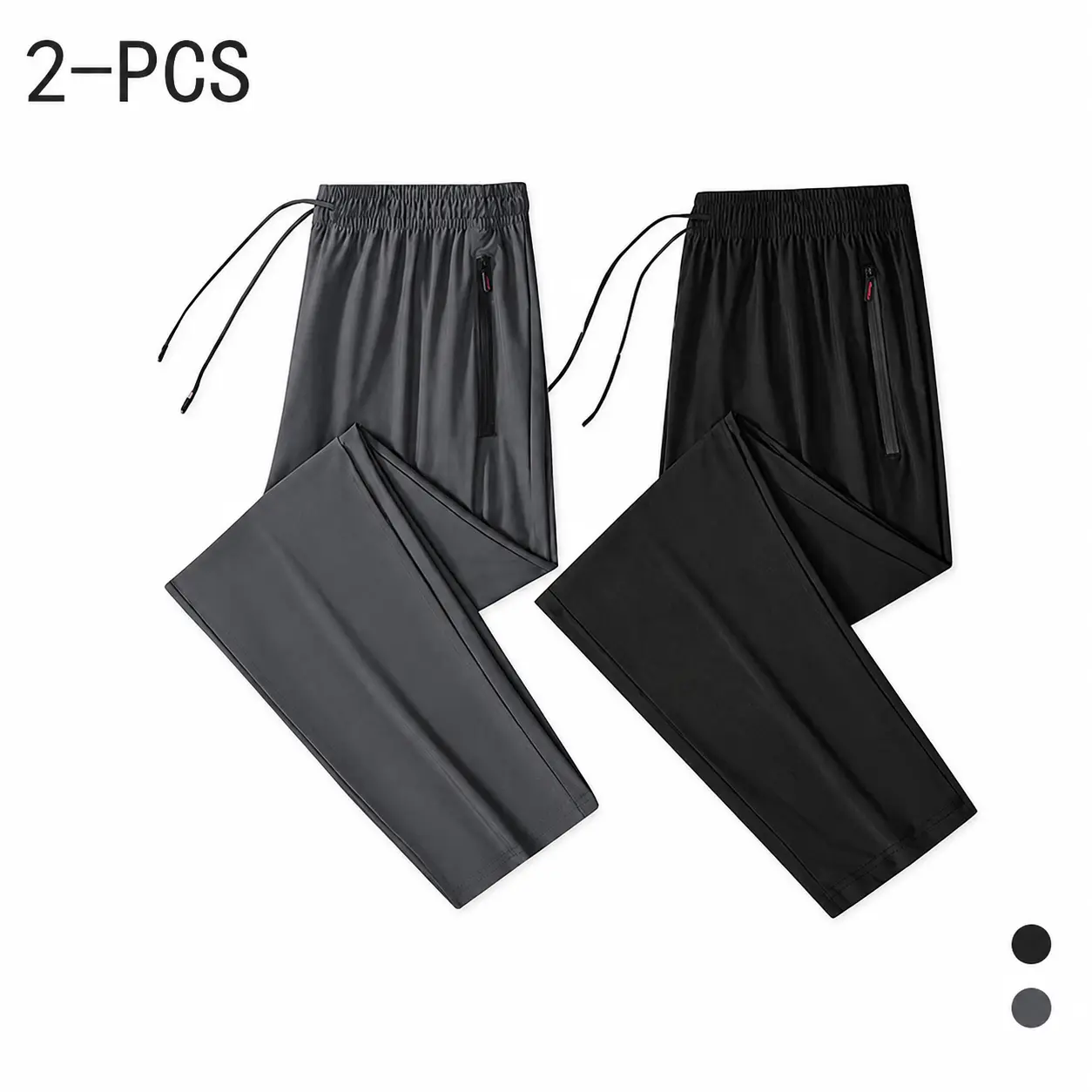 Men’s summer long casual pants, 2-pack, ice silk cool-touch fabric, available in straight-leg and tapered leg styles, suitable for everyday commuting and casual sports.