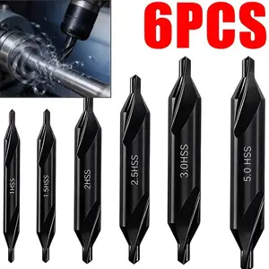 6-Piece Set High-Speed Steel Center Drill Bits, Precision Metalworking Tools for Lathe Machining, Standard Angle 60 Degrees
