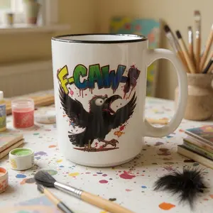 F-CAW-F Mug | 15oz Funny Crow Coffee Cup | Sublimated Ceramic Mug