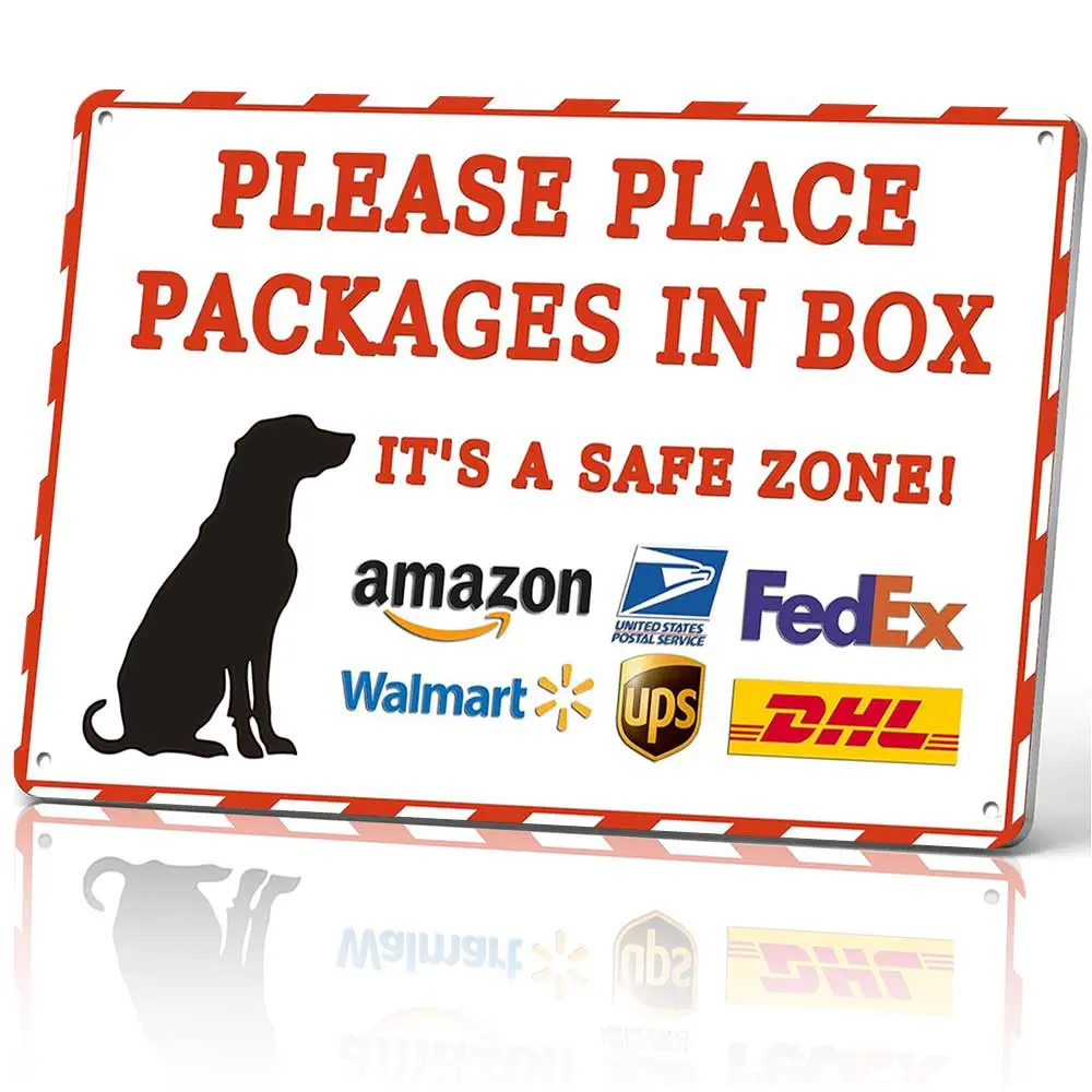 12x8 in Lightweight Aluminum-Based Home Sign, Vintage Dog Silhouette Package Safe Zone Metal Plaque, Home Porch Delivery Decor, Retro Gift for Friends, Aluminum-Based Home Signs