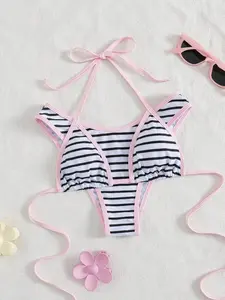 Women's Two-Piece Swimsuit Set, Sexy Triangle Bikini with Strappy Halter Neck, Comfortable Fit for Beach and Pool Parties, Tie Back Bikinis