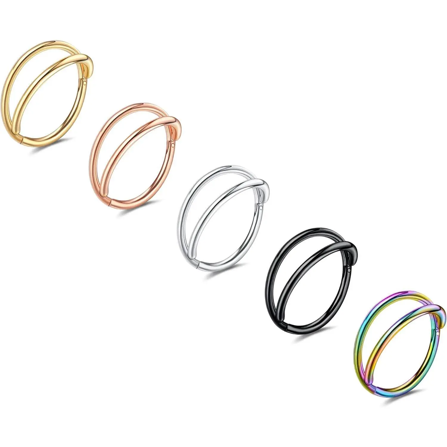 FASACCO 5 Count 20G 18G 16G Nose Rings Hoop Set Double Triple 316L Surgical Steel Nose Hoop Helix Septum Piercing Cartilage Hoop for Women Trendy Summervibes