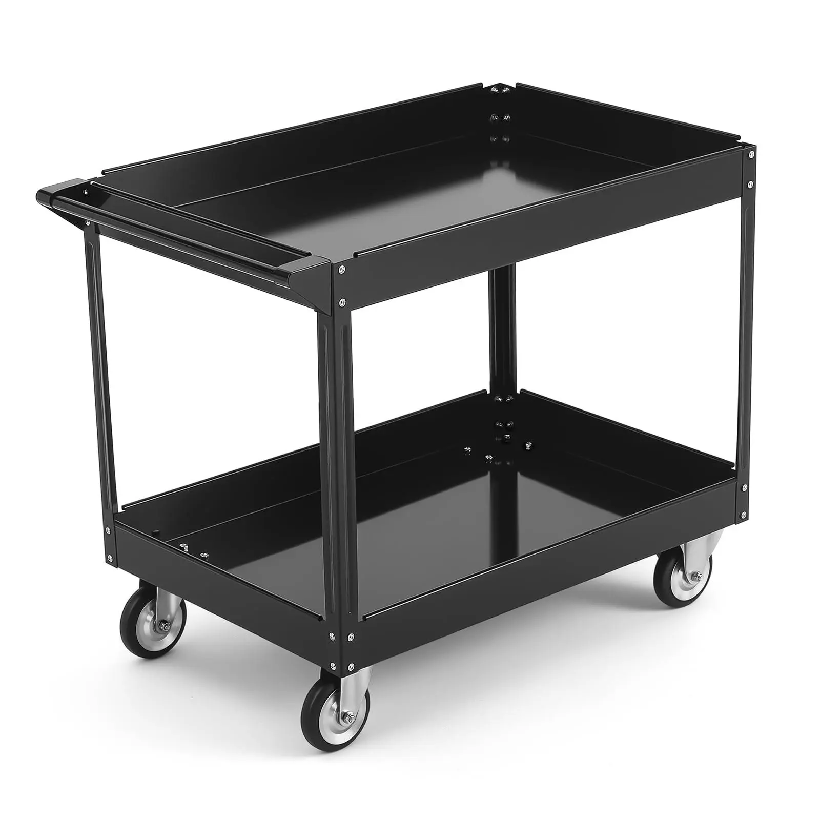 Industrial 2-Shelf Heavy-Duty Plastic Utility Cart on Wheels - 500 LBS Capacity, 40x24x32 in Black, Lightweight Organiser for Warehouse, Office Use