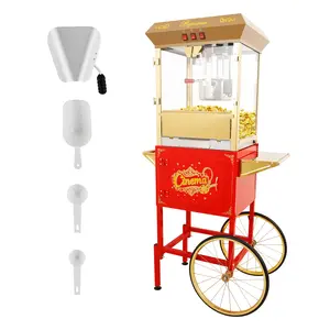 16Oz Commercial Popcorn Machine With Cart and 16 Oz Kettle ,popcorn maker machine with stand, Movie Theater Popcorn Machine, Red Golden Pop Corn Machine with 3-Switch Control & Steel Frame Tempered Glass Doors