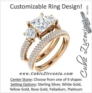 CZ Wedding Set, Style 05-24 feat The Nicole Engagement Ring (Customizable Three-Stone with Round Pave Accents)