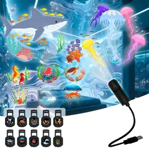 USB LED Colorful Ocean Projector Light, 10 Projection Images, 360-Degree Rotating Lamp with Colorful Fish & Coral Reef, Colorful 3D Ocean & Starry Sky Effect for Ceiling, Gift, Room Decoration, Photo Background, Projection