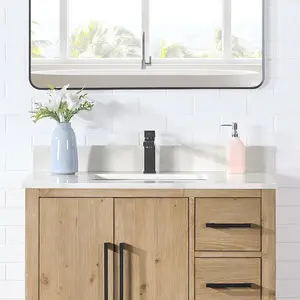 Arbios in Quartz Vanity Top in Calacatta White with White Sink