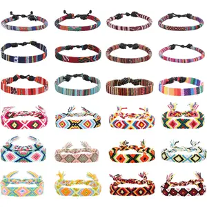 FINREZIO 24 Pcs Colorful Boho Woven Friendship Bracelets Set for Women Men Adjustable Handmade Braided String Bracelets Colorful Bohemian Stackable Surfer Bracelets Summer Beach Vacation Jewelry Set Hippie Gift for Bestie