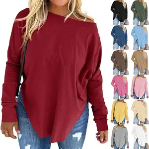 【XL-5XL】【Runs Small】Imily Bela Curve Women's Plus Size Long Sleeve Loose T Shirts Casual Curved Hem Tunics Tee Shirt Beige Basic Minimalist Blouse