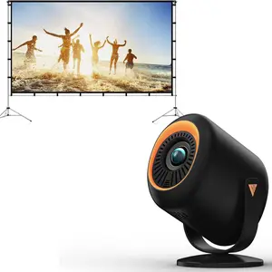 Vamvo Mini Projector with WiFi and Bluetooth 4K Support Combo 100 inch Aluminum Projector Screen with Stand