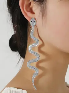 1pc/Shiny Rhinestone Snake Earrings, Fashion Long Dangle Earrings, Unique Party Hip Hop Gift, Exquisite Jewelry Gift, Stylish Women's Jewelry, Trendy Jewelry