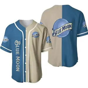 Trendy Blue Beige Blue Moon Unisex Baseball Jerseys, Festival Shirt, Halloween Gift , trendy baseball jersey