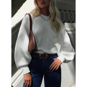 Harmony Balloon Sleeve Knit Sweater White