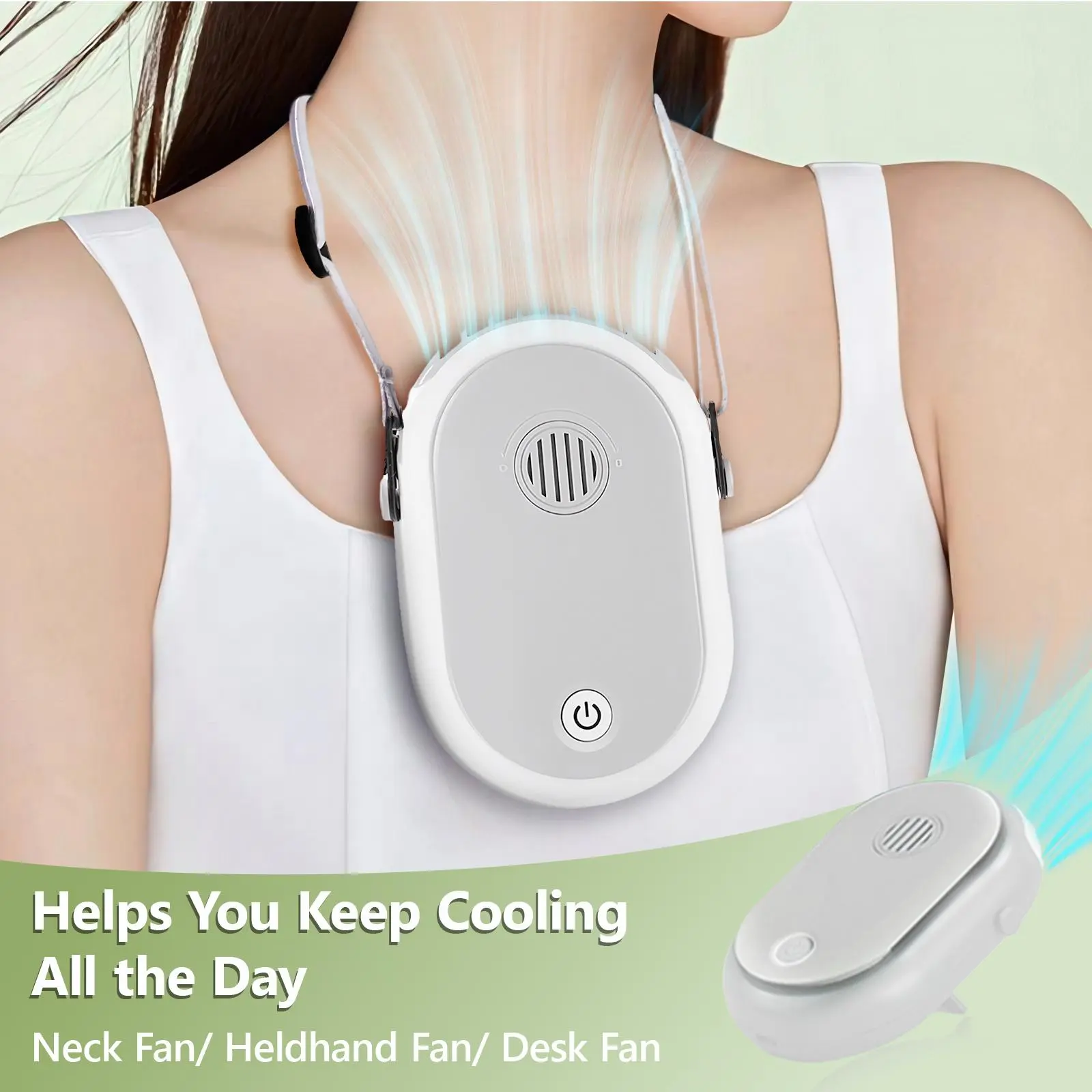 Hanging Neck Fan with Lanyard, 3 Speed Handheld Fan with Holder, 2000mhA USB Rechargeable Desktop Fan, Powerful Airflow, Hands Free Portable Personal Cooling Fan Wearable Fan Suitable for Sports, Outdoor, Shopping, Office Summer Essentials