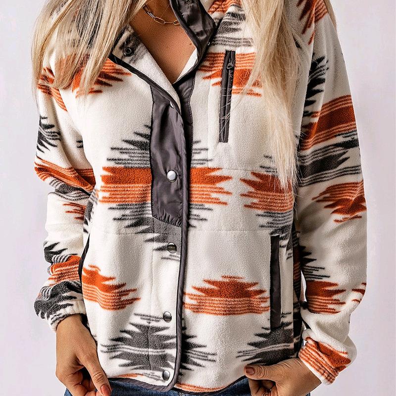 Womens Vintage Fleece Jacket Western Aztec Print Long Sleeve shacket trendy woman puffer  jacket winter  coat