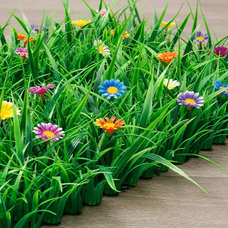 20x60cm/7.9x23.6in Artificial Grass Edging Strip with Colorful Flowers, UV-resistant & No Maintenance Fake Lawn Border, Perfect for Garden, Patio, Balcony, Fence & Wedding Decoration