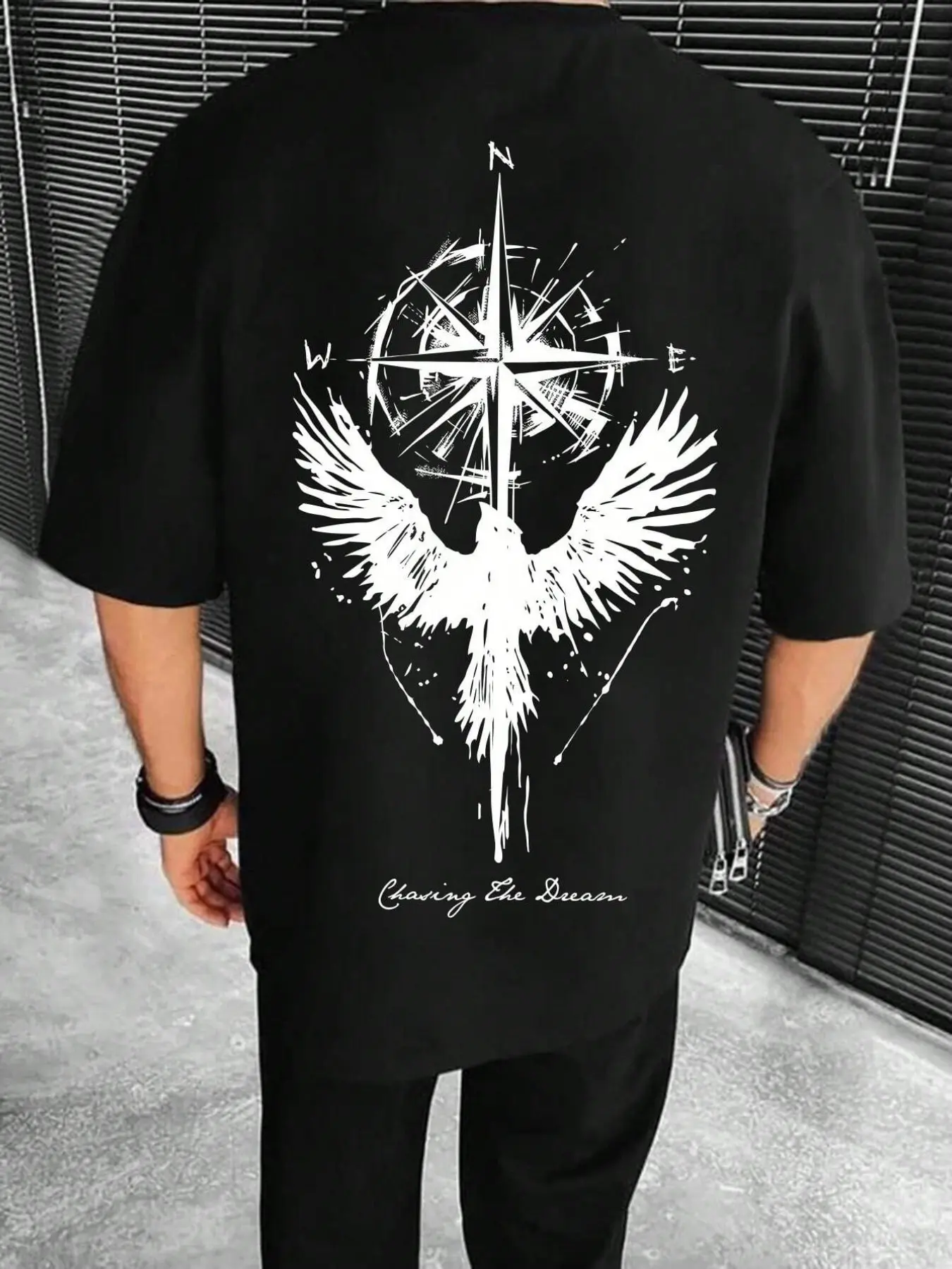 Women's Gothic-Style "Raven & Compass" Print T-Shirt — Streetwear-Inspired, Loose-Fit, Baggy, Short-Sleeve Casual Top. Comfortable Gothic Street Style — Perfect for Both Daily Wear and Nights Out.